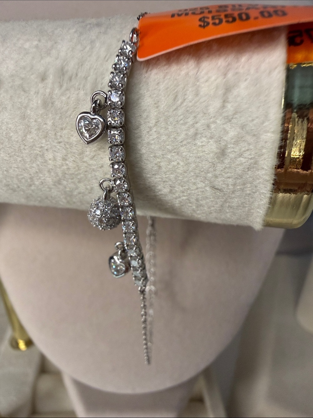 .75 CTW Sterling Silver Moissanite Bracelet - Heart & Pave Drops MSRP $550